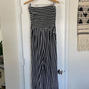 Heart & Hips Black & White Stripe Strapless Romper